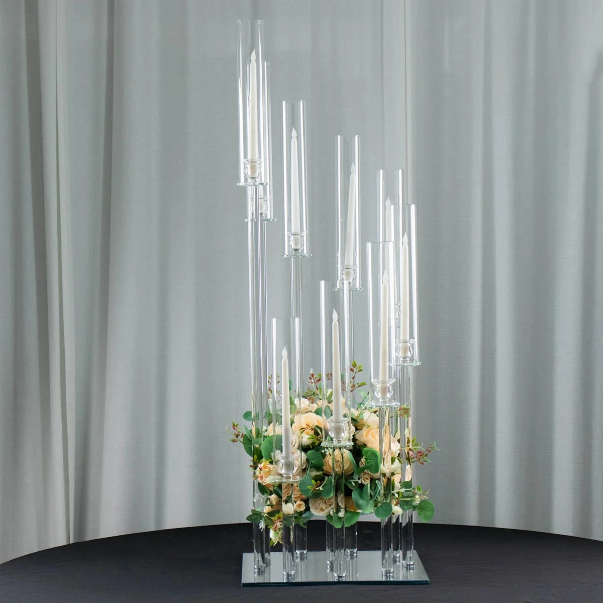 Crystal 9-Arm Cluster acrylic Candelabra Floral Pedestal Stand, Square only for led candle Hurricane Taper Candle Holder Stand