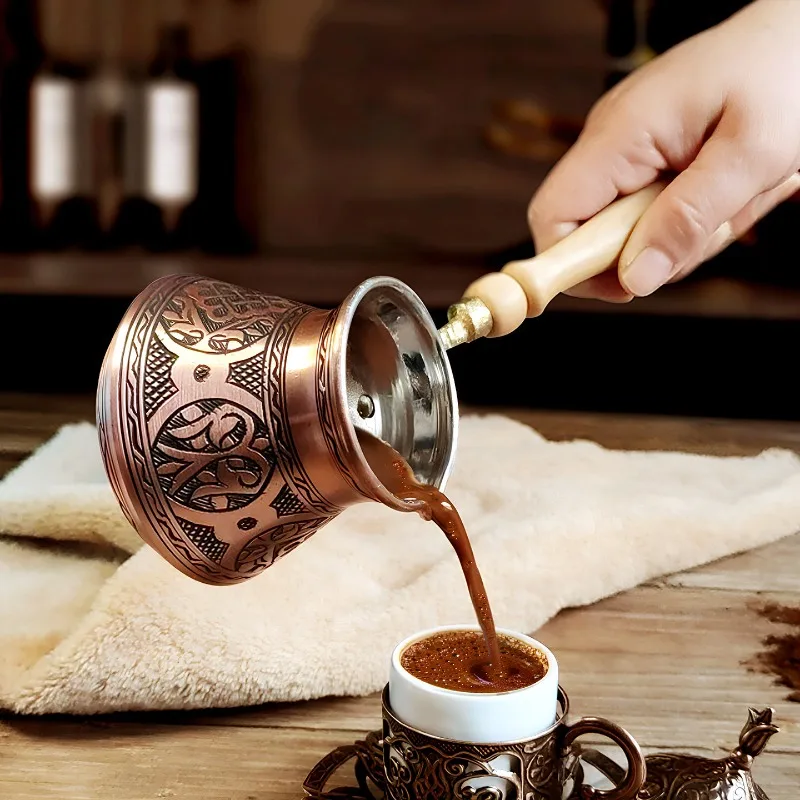 Turkish Coffee Pot Maker Brewer Server Copper Hammered Handmade Vintage Pour Over Stovetop Gift Home Kitchen Elegant Durable view 2