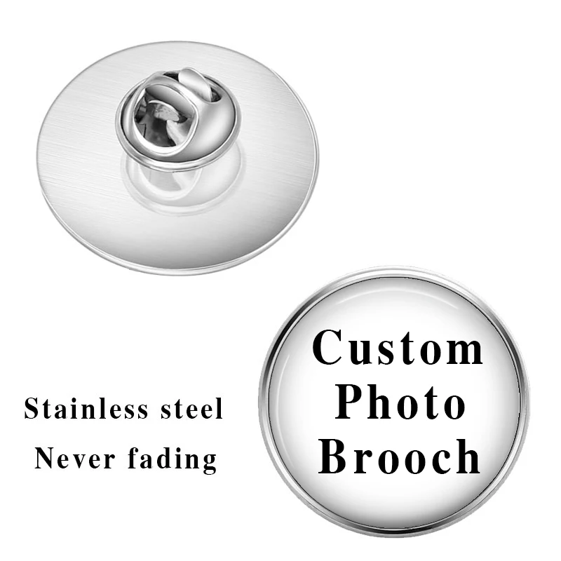 Personalized Photo Custom Pictures Brooches Men Women Glass Cabochon Stainless Steel Backpack Lapel Button Badges Brooch Gift