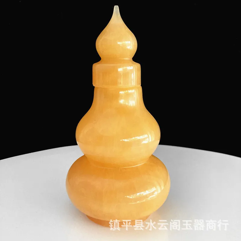 

Wholesale Jade Hollow Yellow Jade Gourd Ornament Opening Housewarming Lucky Gift Living Room Entrance Decoration Chinese Style F