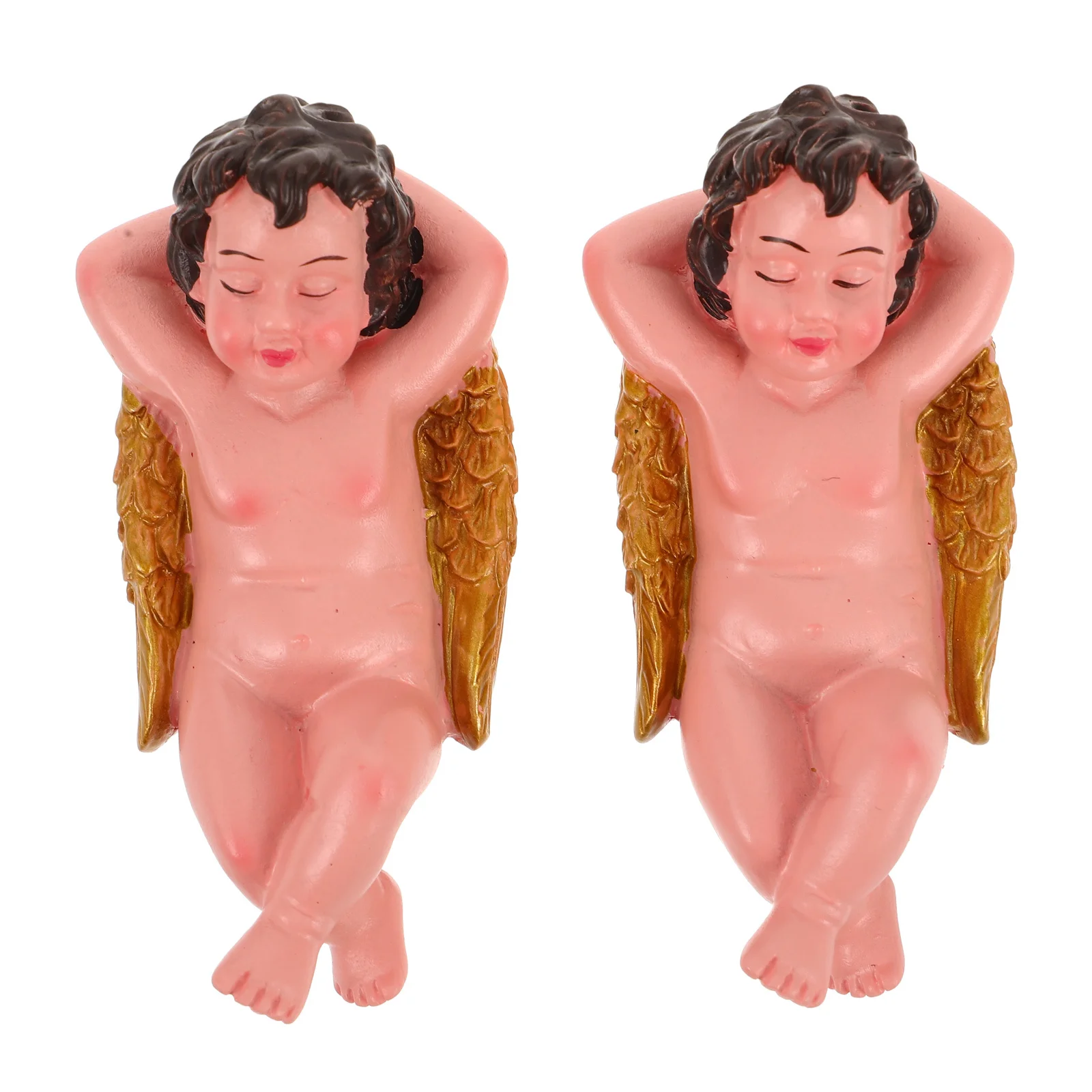 รูปปั้นคิวปิดจิ๋ว 2 ชิ้น ทำจากเรซิ่น สำหรับตกแต่งสวนกลางแจ้ง ลานเฉลียง สนามหญ้า น้ำพุ งานประติมากรรมศิลปะสร้างสรรค์