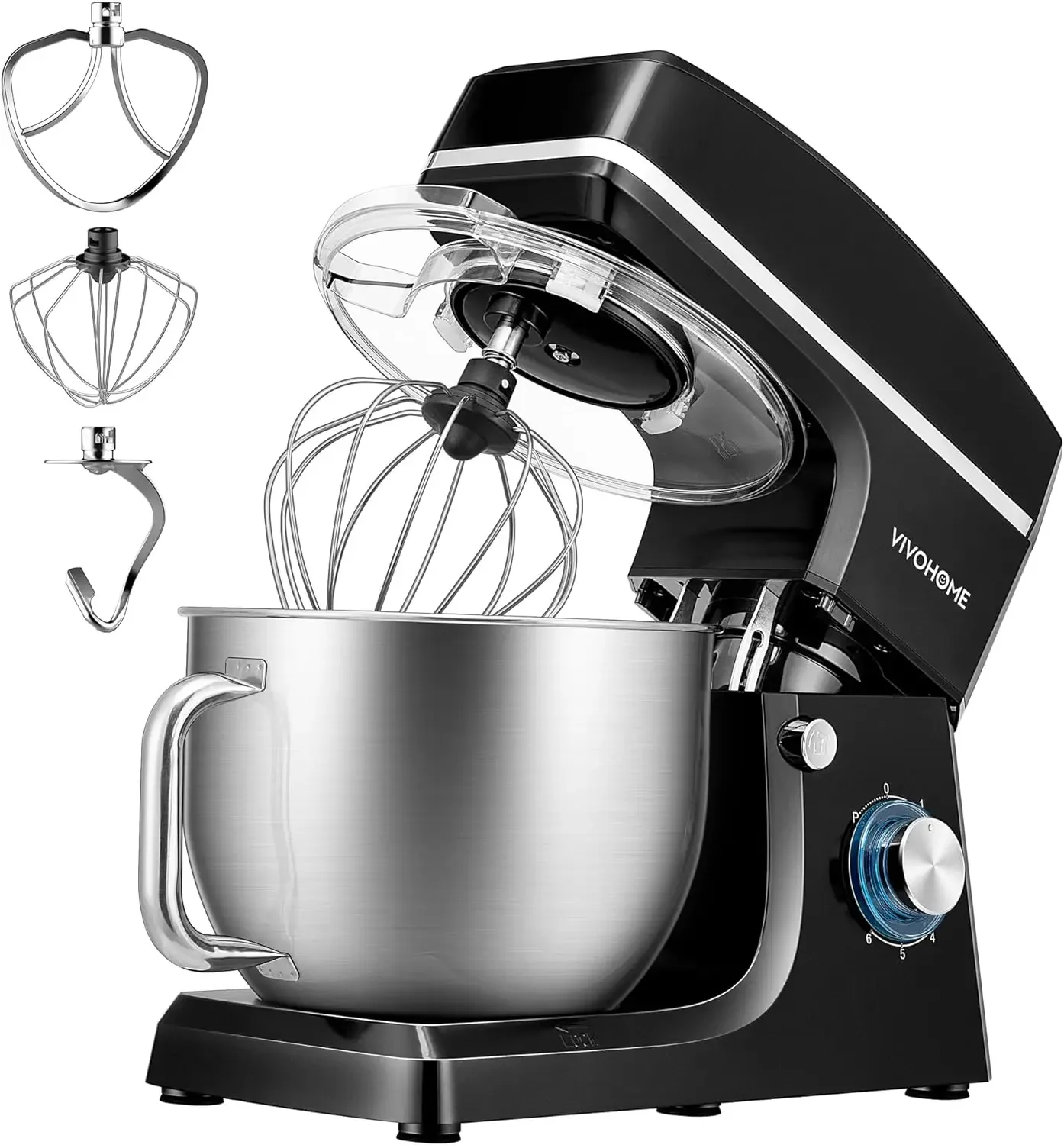 660W 6-Speed Tilt-Head Kitchen Electric Food Mixer with Beater, Dough Hook, Wire Whip