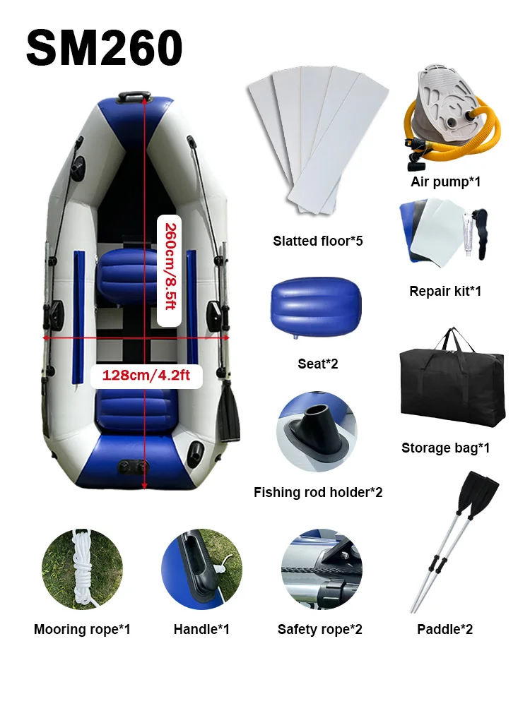 8.5ft Inflatable Fishing Boat Foldable Wooden Floor Surfing Boats and Racing Kayak for 3 Person for the Sea Outdoor Watersport - view 5