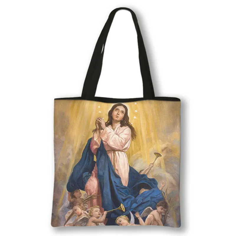 Virgin Mary of Guadalupe Mexico Painting Handbag Women Canvas Shopping Bags Catholic Churches Casual High-capacity Tote Bag Gift