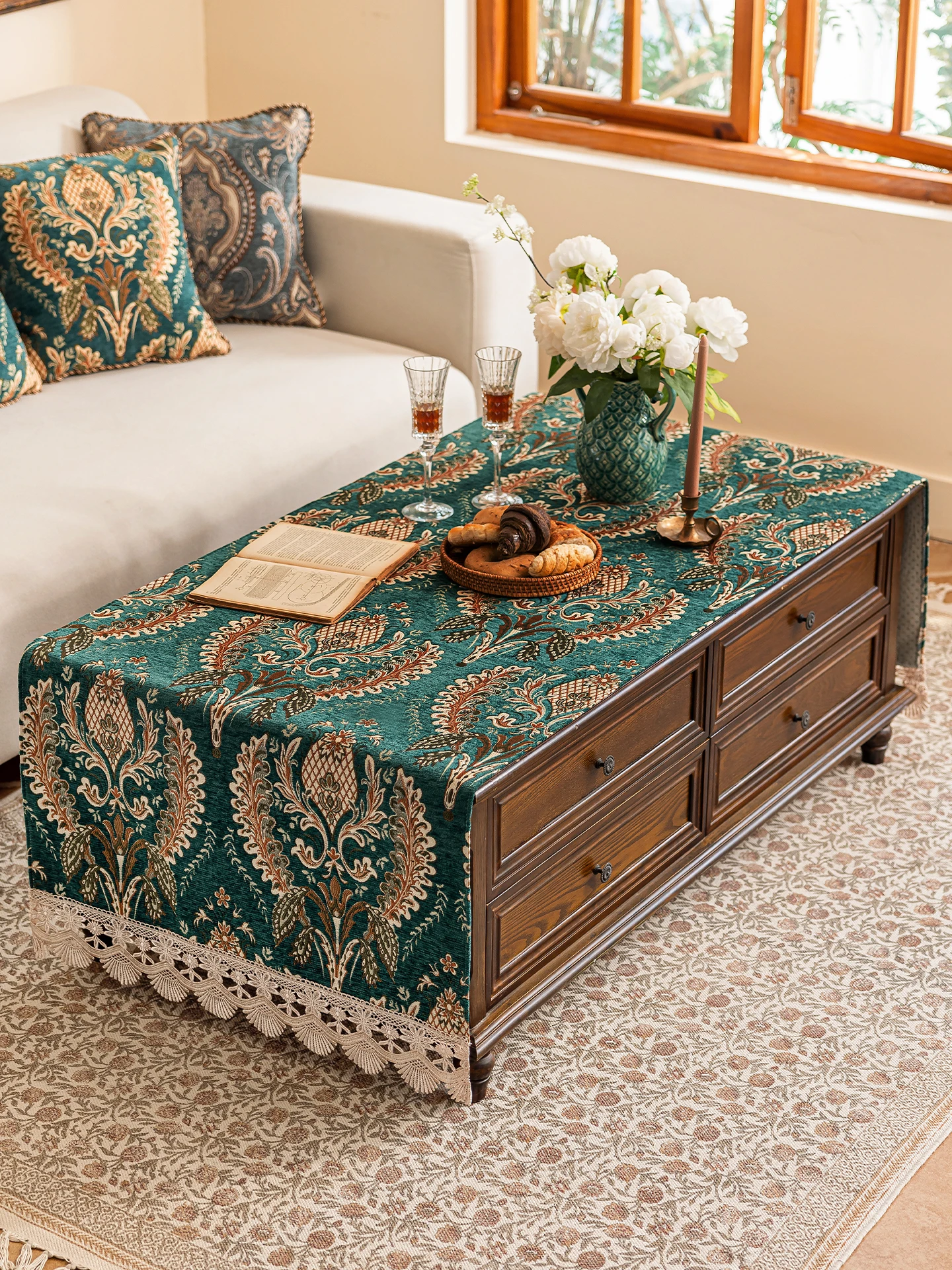 

Элитная прямоугольная скатерть в американском стиле, зеленая, из нескользящей ткани, роскошная, специальная защитная накидка для кофейного столика