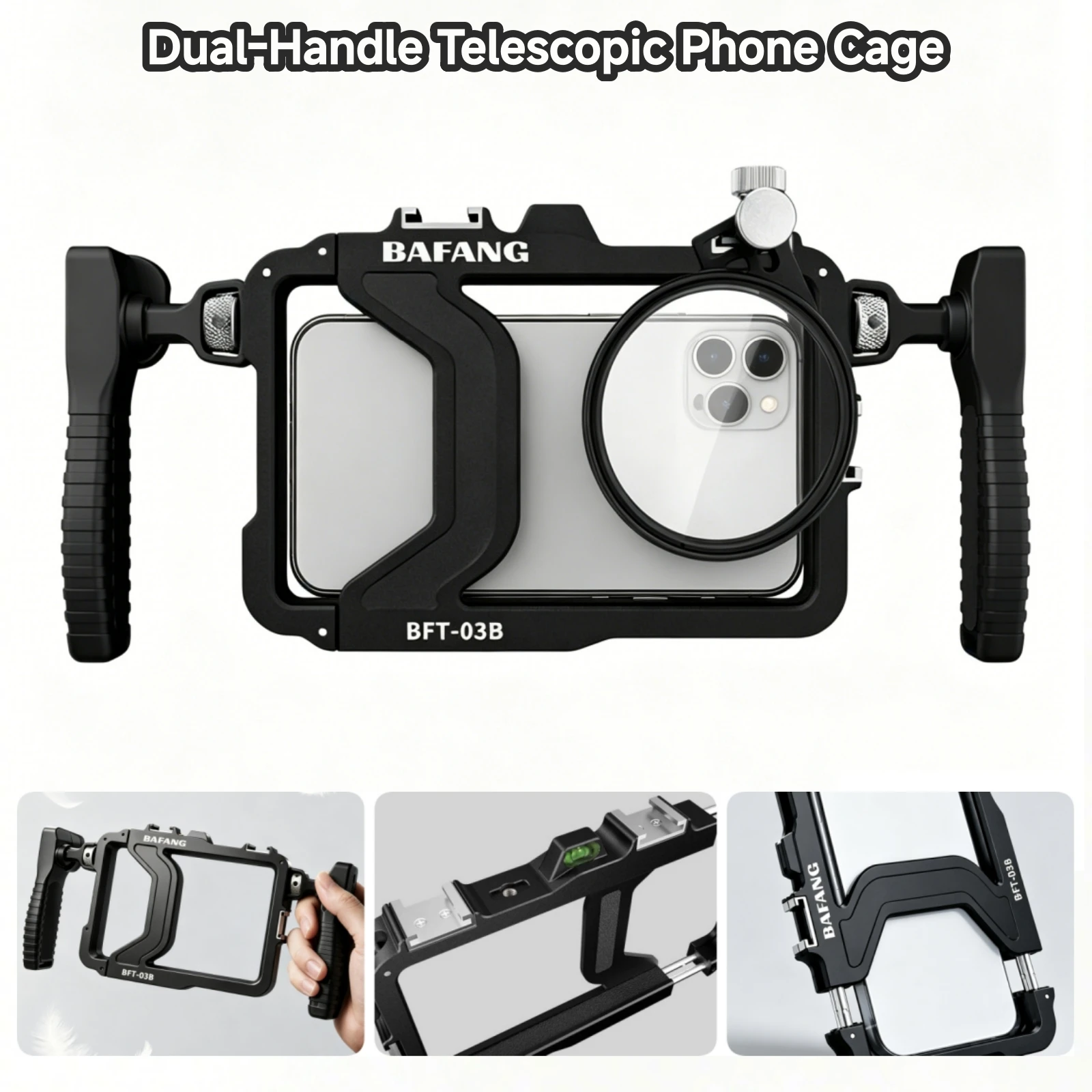 Universal Phone Smartphone Video Cage with Handles 67mm Filter Adapter Rig with Black Mistfor iPhone 17 16 Pro Max Samsung S26