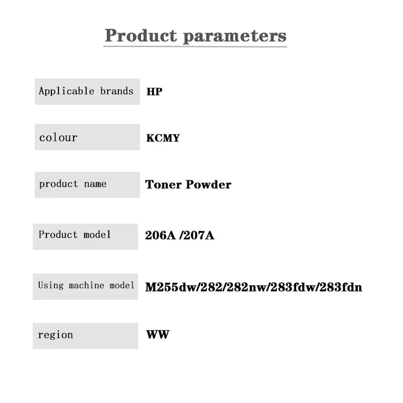 206A W2110A  207A W2210A Toner Powder for HP Color Laser Jet Pro M255dw/282/282nw/283fdw/283fdn