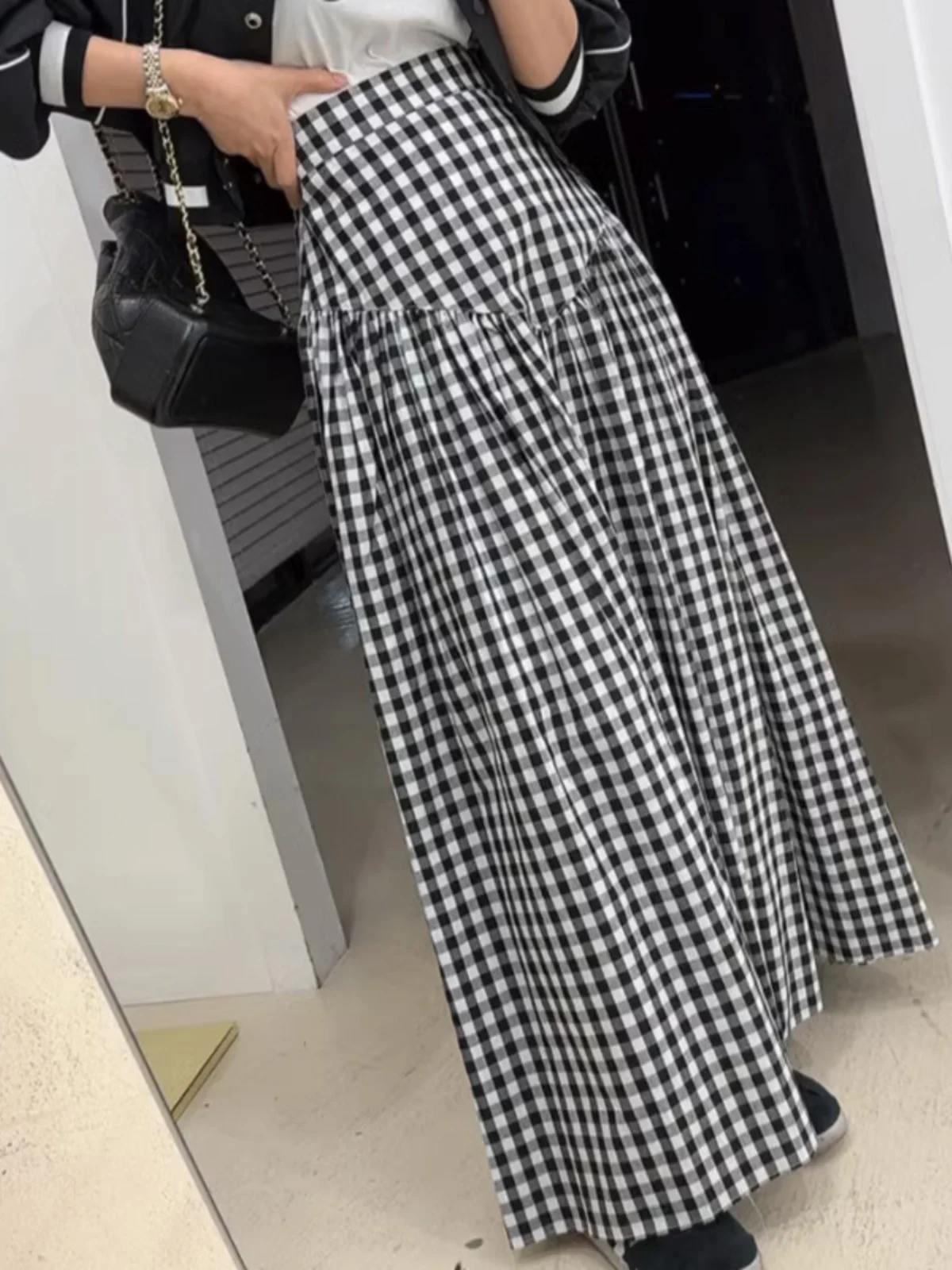 تنورة نسائية طويلة بيضاء عالية الخصر لربيع 2024، تصميم جديد أنيق مضاد للشيخوخة مع طيات، تنورة سوداء طويلة نحيفة بأسلوب كوري ل... #4