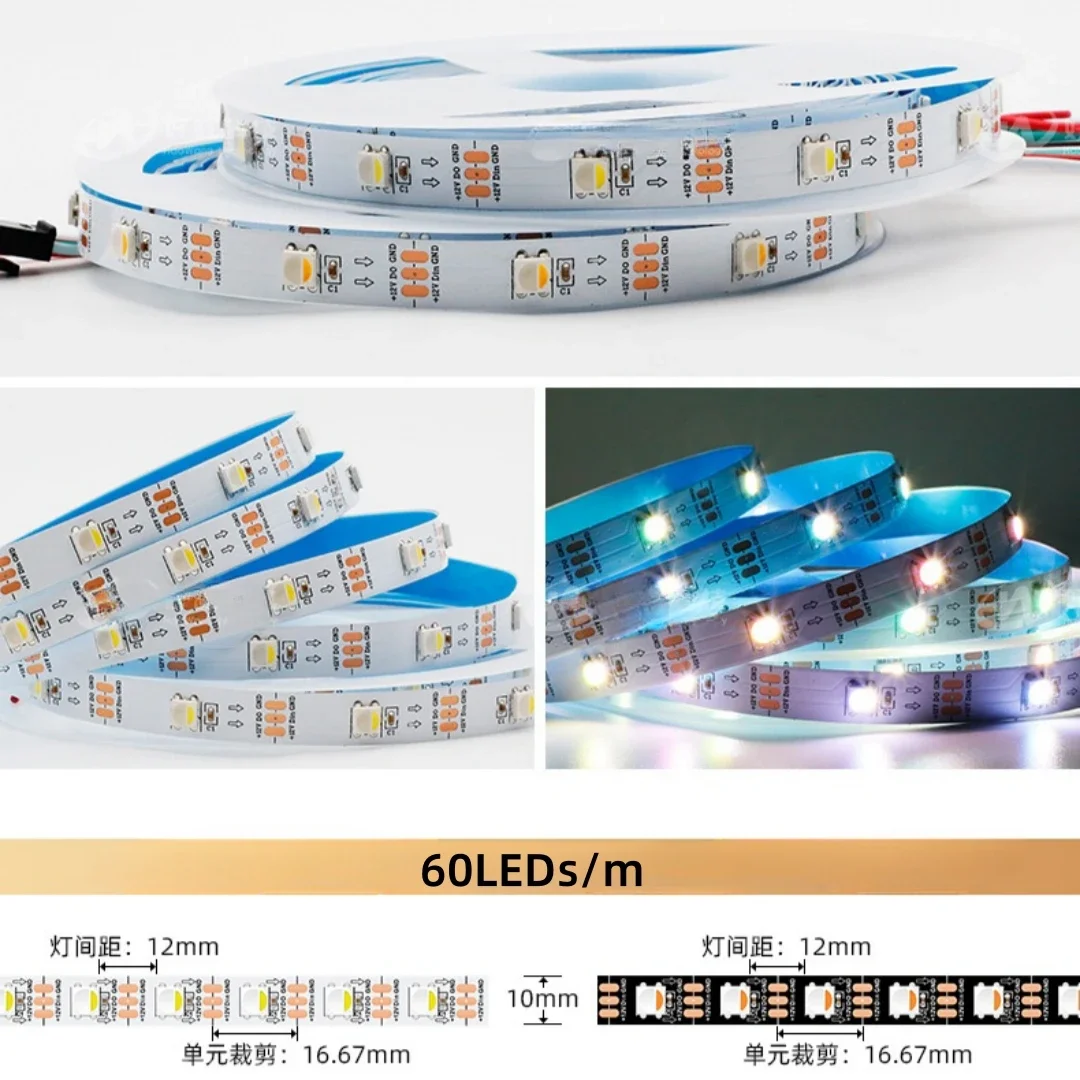 Imagem -03 - Fita Led Inteligente em Rgb Rgbw Rgbww Programação Endereçável Individualmente Smd5050 Lâmpada de Pixel Flexível 60 Sk6812 Dc5v 12v 5m