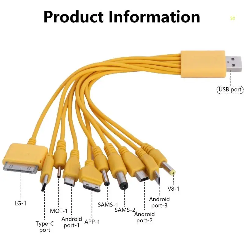 Yellow USB Cable Multi Charging Cable for Multiple Devices USB Connectors Dropshipping