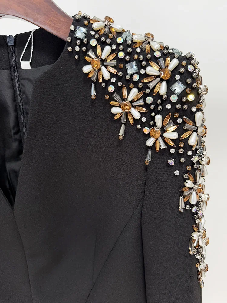 JDY Mini abito da donna alla moda con perline e diamanti - Abito elegante a maniche lunghe con scollo a V, abbigliamento da donna di nuovo stile