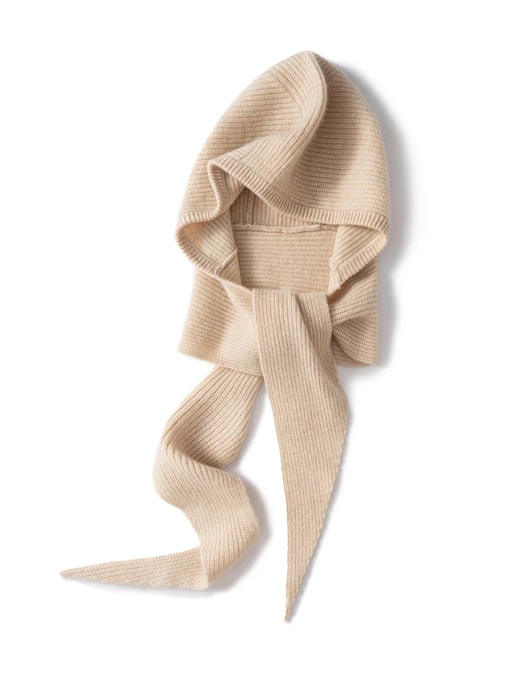 TLOML Women‘s 100% Cashmere Hat Scarf Integrated Cashmere Hat  Autumn Winter Soft Warm Cashmere Knitwear Luxury Scarf Hat