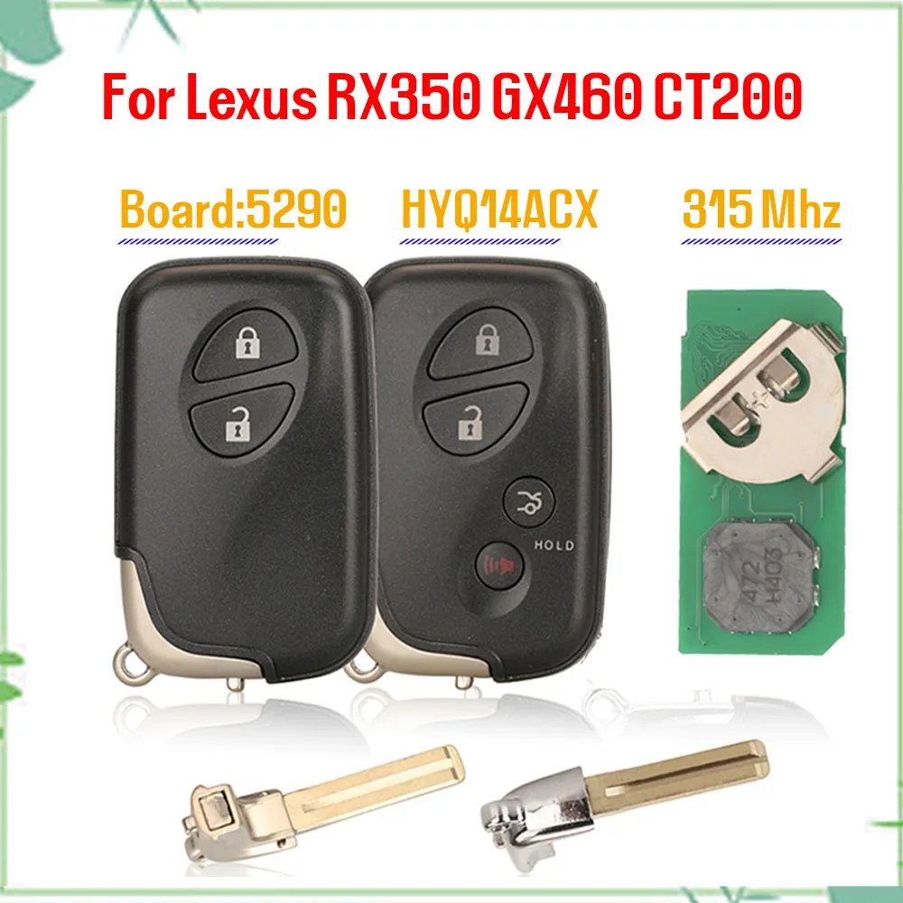 Jingyuqin Remote Car Key Shell Control For Lexus RX350 GX460 CT200 2009-2015 Board:5290 FCCID:HYQ14ACX 315Mhz 2/4Buttons