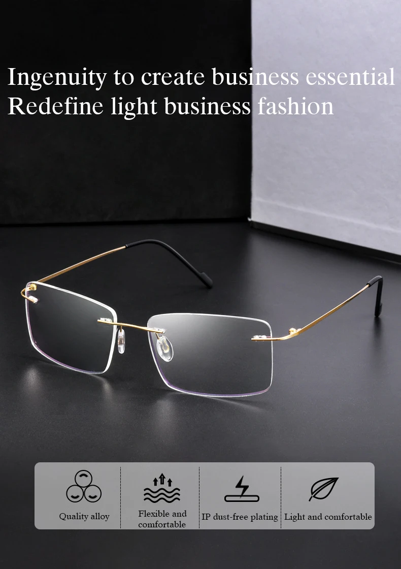 New 2022 Rimless Glasses Frame with Recipe Customized Lenses Shapes Flexible Temple Legs Prescription Eyeglasses for Men Women