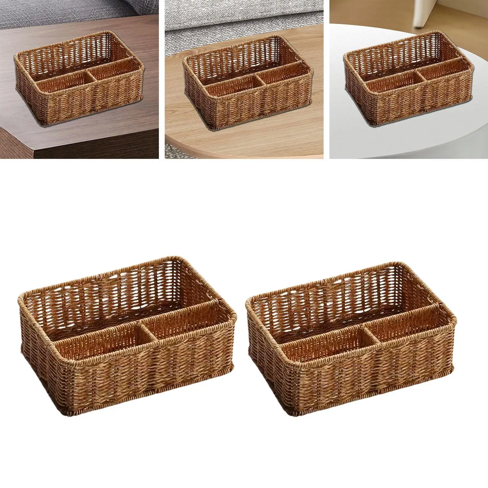 Storage Basket with 3 Compartments Decorative Countertop Basket for Entryway