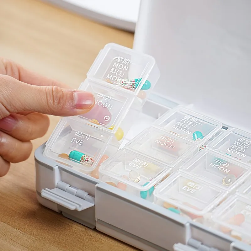 Stay Organized and On Schedule with our Portable 7-Day Pill Box, Meal-Sized Compartments, and Medication Reminder System with La