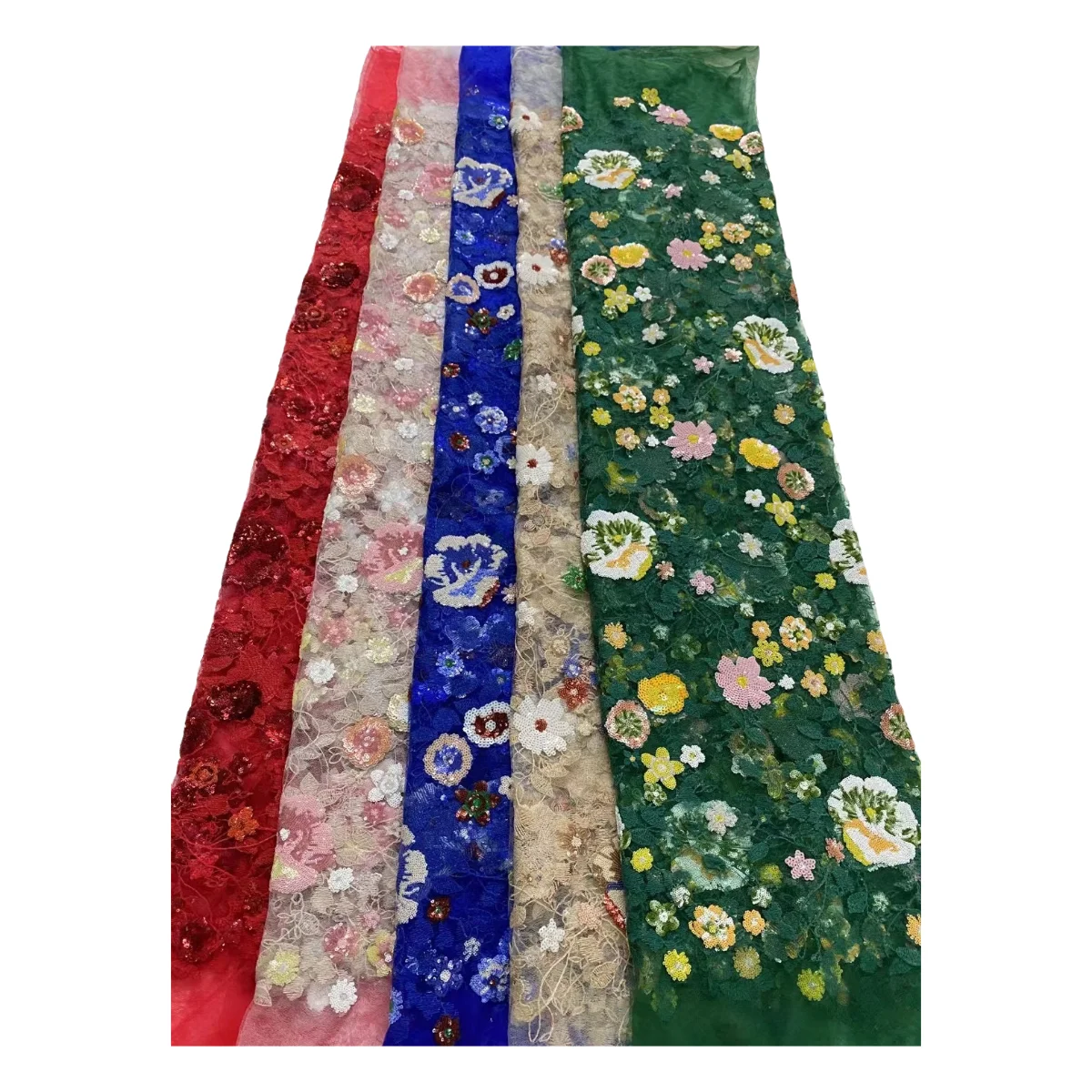 Beautiful Flower Style Tulle Multi Sequins Embroidery Lace Fabric for Wedding Party Clothing