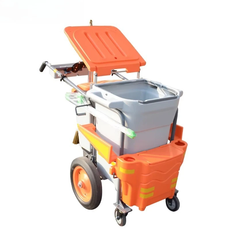 HandPush Hospital Hotel Commercial Janitorial Cleaning Mobile Trolley Cart Manufacturer Wheel Outdoor Sanitation Vehicle Trolley