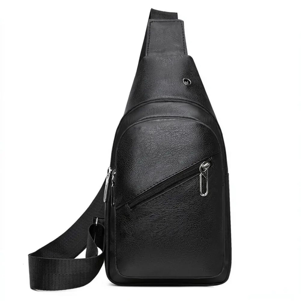 Waterproof Mens Chest Bag Leather Sling Pack Shoulder Crossbody Bag Business Casual Travel Commute Lightweight Sport Bag