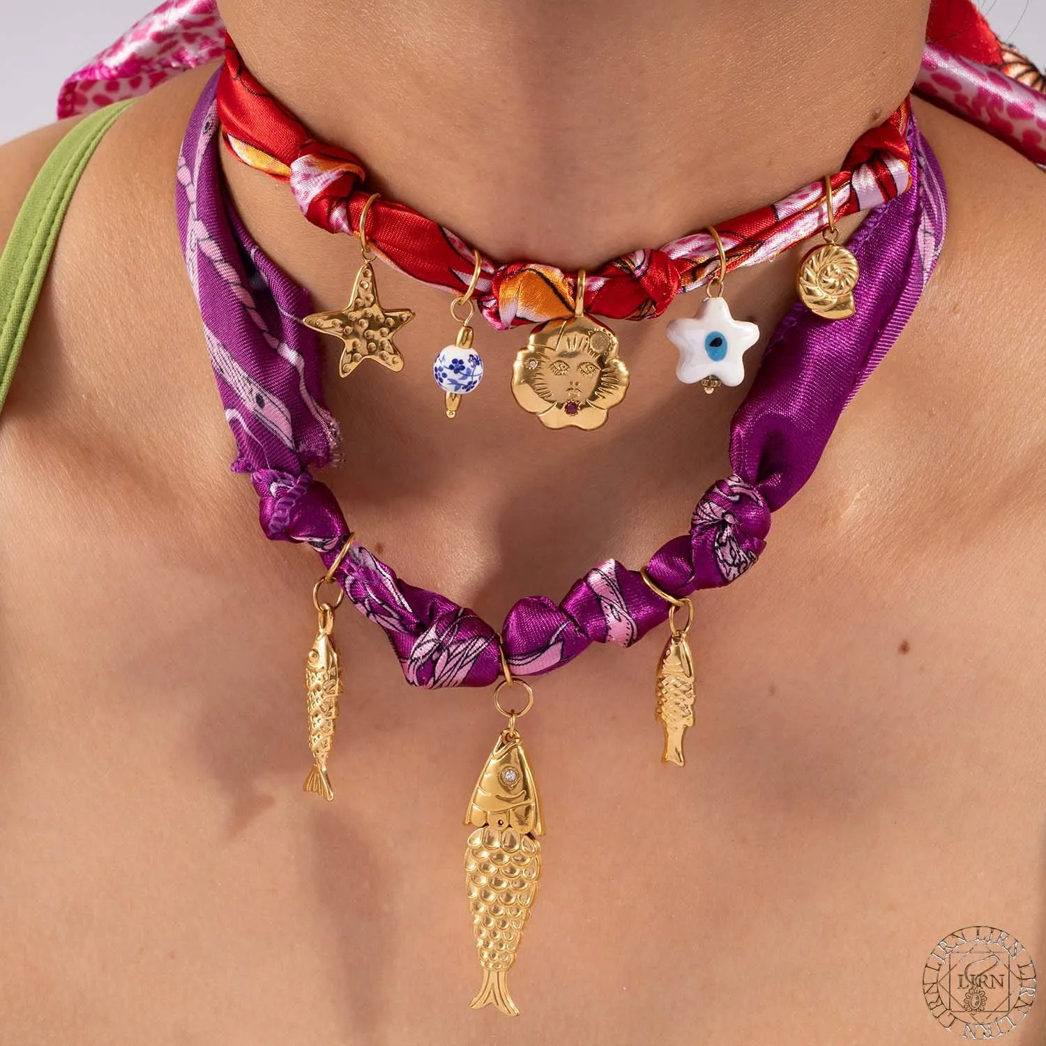 

2025 New Stainless Steel Fish Necklace Conch Flower Silk Scarf Handmade Choker Accessories Women Jewelry Collar pez