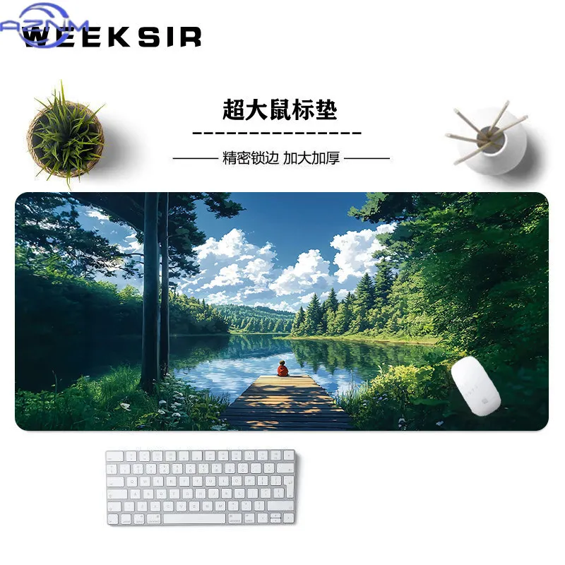 Green Landscape Mouse Pad XXL Anime Computer Office Study Desk Mat Large Wrist Support Custom Desktop Keyboard Pads