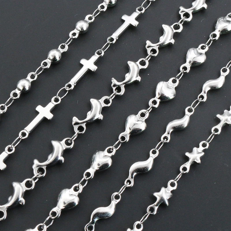 1 Meter Edelstahl, kein Verblassen, 3,5 mm, handgefertigt, S-Kreuz-Halskette,