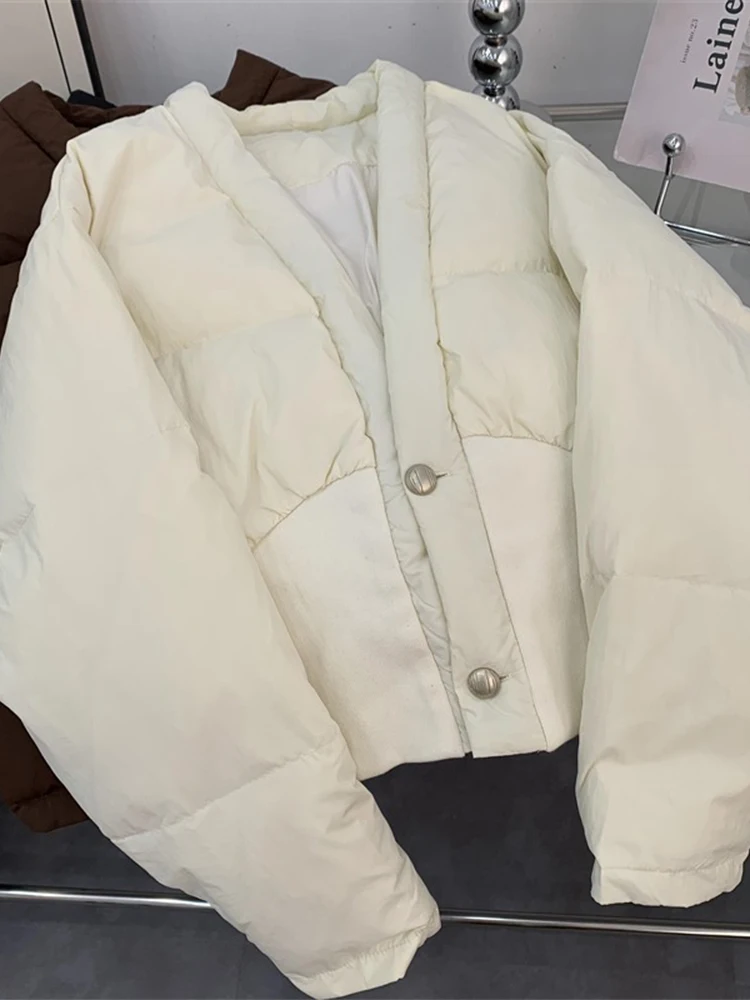 Parkas blancas para mujer, chaqueta gruesa y cálida acolchada, abrigo Vintage coreano de manga larga, ropa de calle de los años 2000, invierno 2024