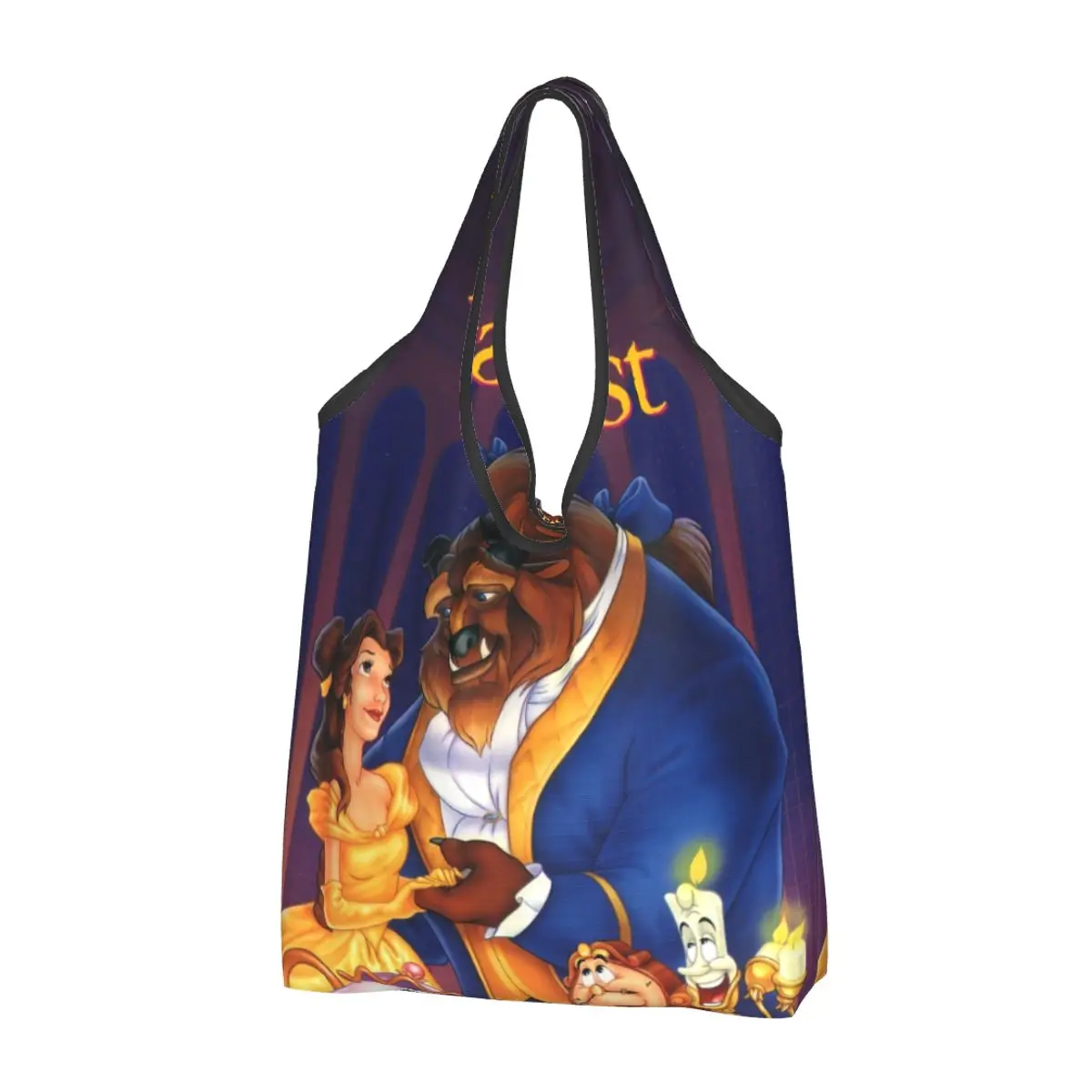 Custom Beauty And The Beast Shopping Bag Women Portable Grocery Romantic Fantasy Song And Dance Movies Shopper Tote Bags