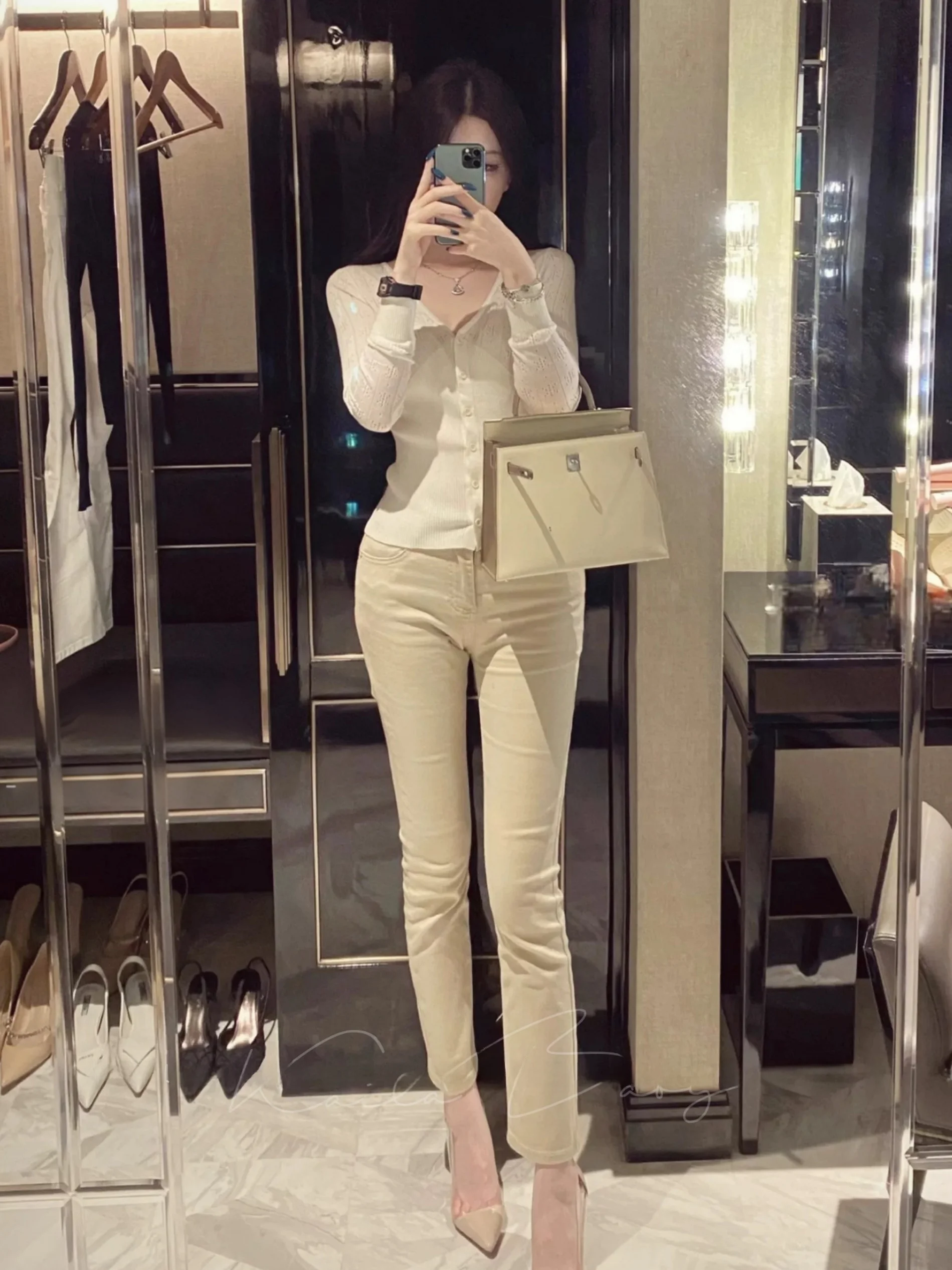 

Джинсы Slim Fit с высокой талией из эластичного хлопка, осенне-зимние, новые, женские, премиум-класса, классические, с карманами, прямого кроя