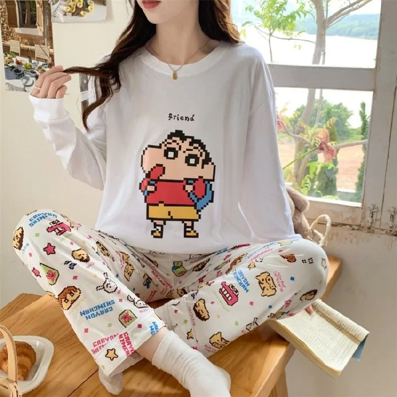 

Anime Sanrio Hello Kitty Round Neck Ladies Pajamas Cartoon Cute Printed Long Sleeve Pants Set Spring Autumn Comfortable Homewear