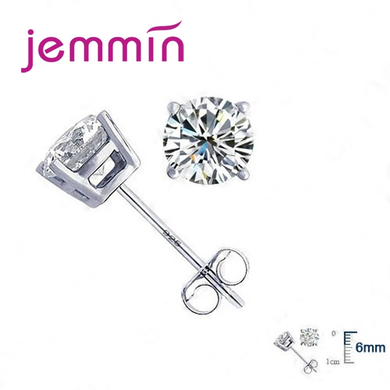 Elegant Genuine 925 Sterling Silver  Crystal Stud Earrings Fine Women Jewelry Wedding Engagement Earring Gift