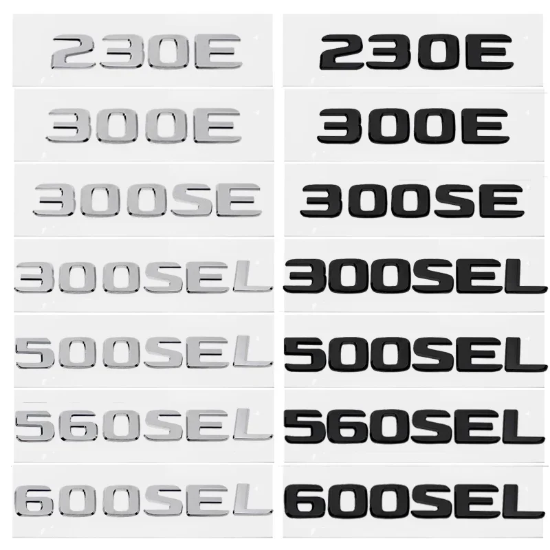 ABS 3D Letter Trunk Emblem Car Rear Tail Decal Badge for Mercedes Benz 230E 300E 300SEL 300SE 500SEL 560SEL 600SEL Accessories