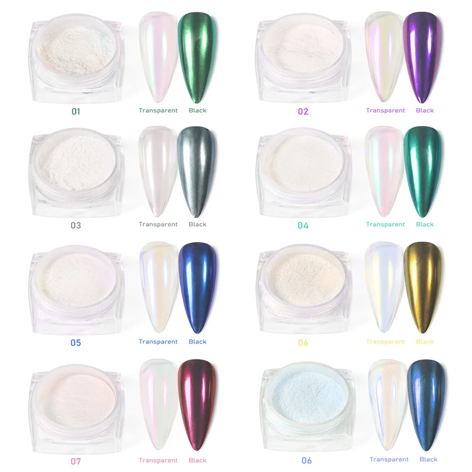 Set de 12 frascos de polvo de espejo blanco aurora para uñas, 0.3g cada uno, pigmento cromado brillante para esmaltado UV, decoración de manicura 4