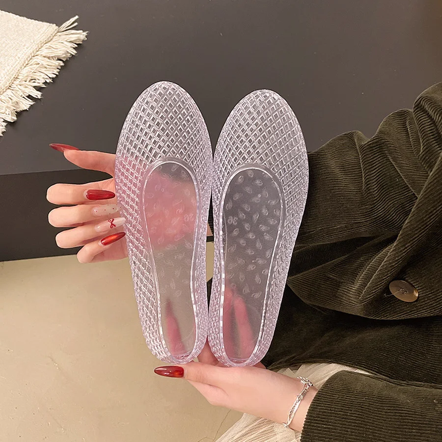 New Clear Jelly Sandals Women's Flat Bottom Closed Toe Transparent Grid Sandal Woman Indoor Outdoor Summer Beach Shoes Hollowed