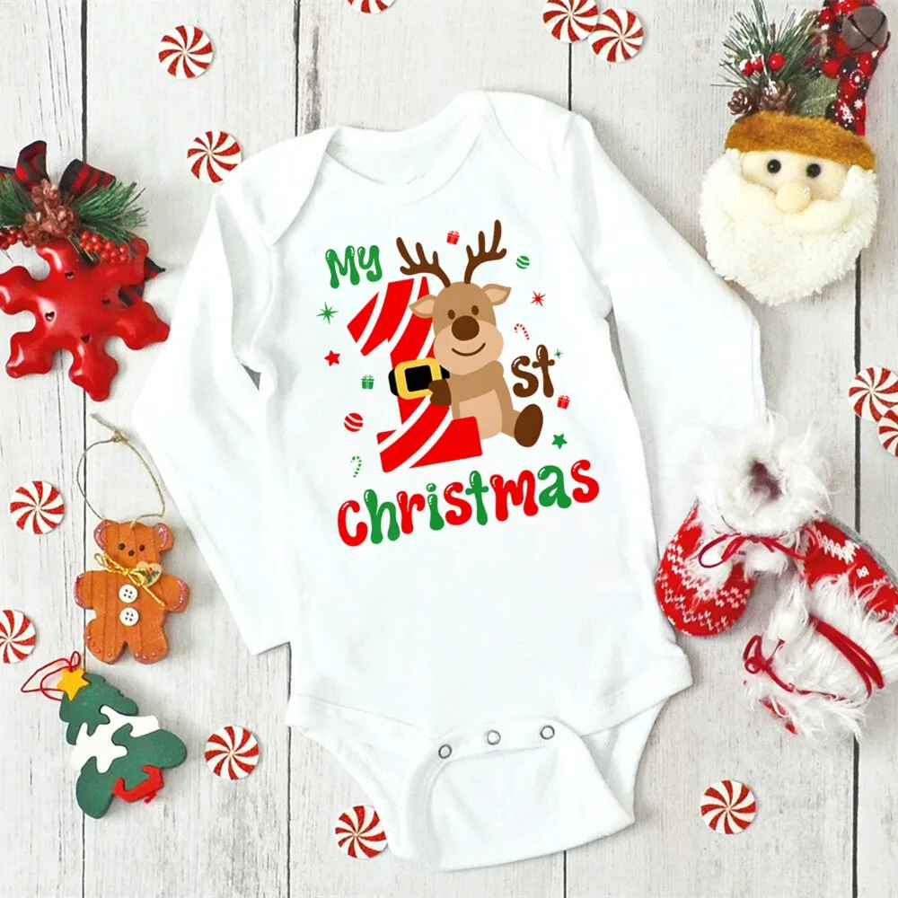 My 1st Christmas Baby Rompers Toddler Long Sleeve Christmas Bodysuit Xmas Party Outfits Infant Rompers Newborn 1st Xmas Clothes