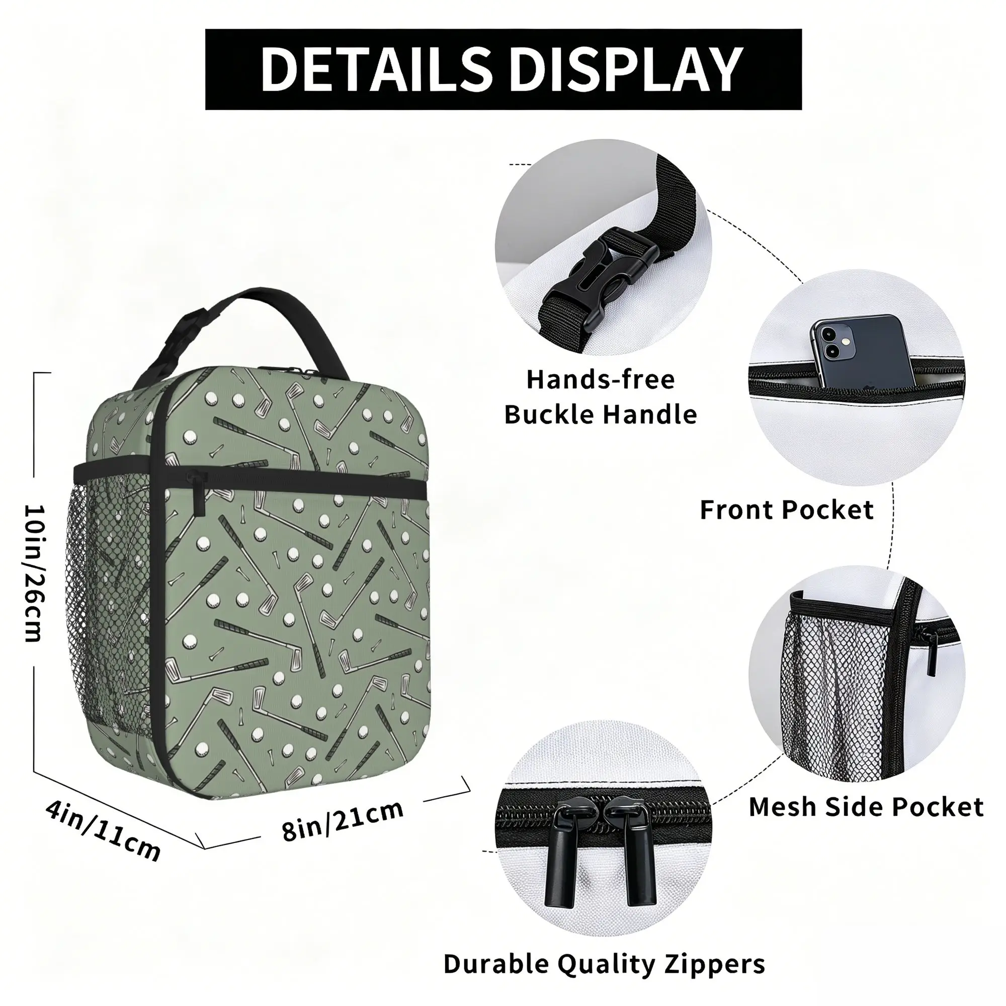 Insulated Lunch Tote Bag Golf-Balls Funny Golfer New Father's Day Thermal Cooler Lunch Storage Food Box Portable For Travel view 4