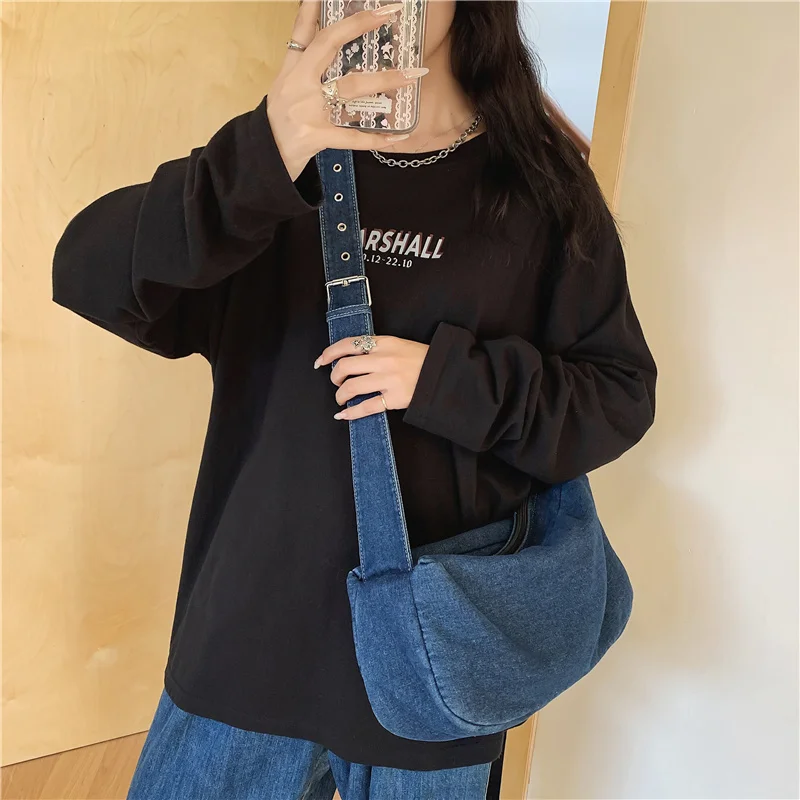 

Designer Denim Women's Bag New Jeans Messenger Bag Y2K Shoulder Bag Belt Cowboy Eco Bag Korean Shopping Satchels Canvas Handbags