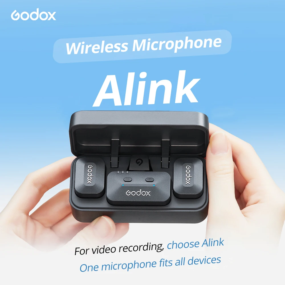 

Беспроводной микрофон Godox Alink 2.4GHz с передатчиком и приемником, автоматическая синхронизация питания, дальность передачи 300 м, режимы моно и стерео