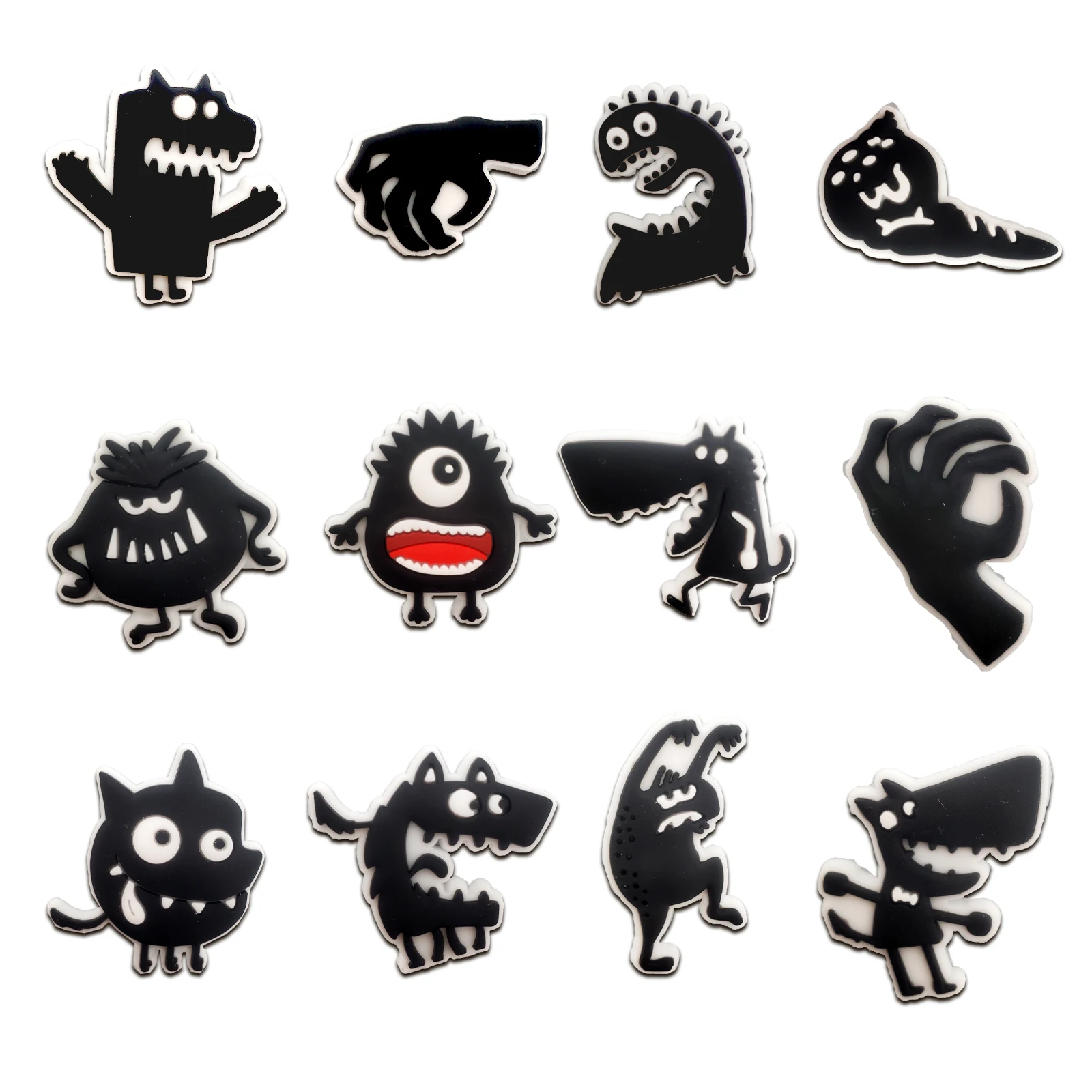12Pcs Black Monster Series Shoe Charms For Shoe Key Chain Sa