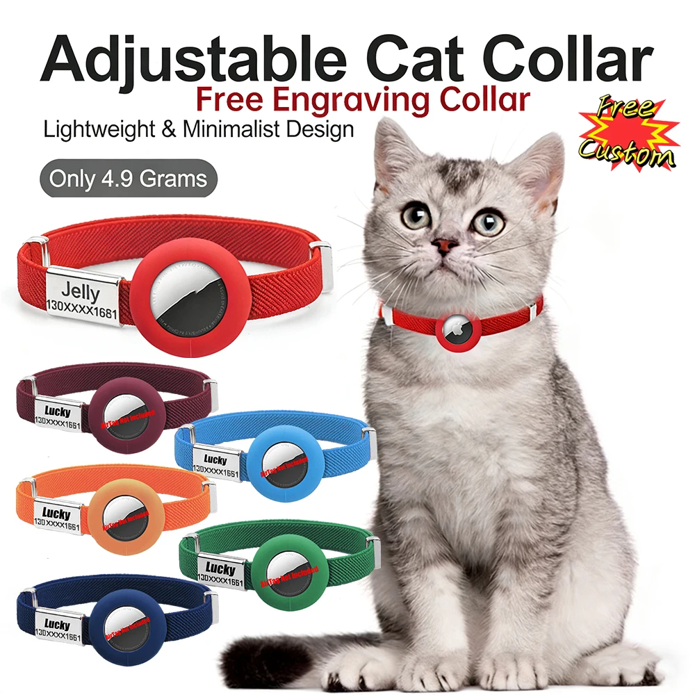 

Fashion AirTag Cat Collar Elastic Customized Name Tag Tracker GPS Case Holder Anti-Loss Adjustable Pet ID Cute Dog Kitten Collar