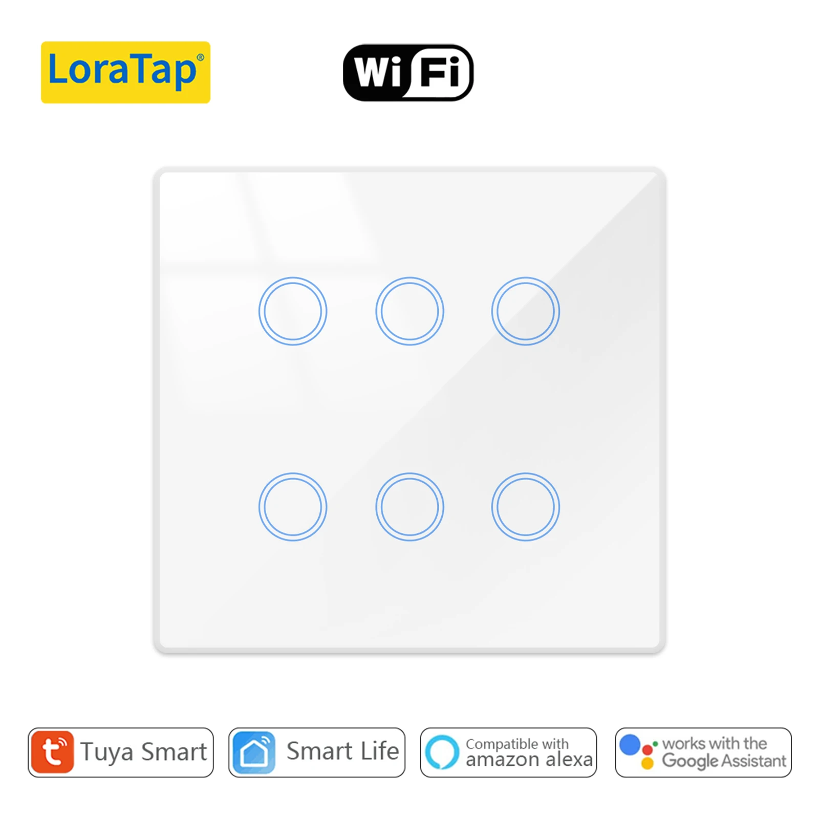 

LoraTap 6-бандовый интеллектуальный переключатель с голосовым управлением (Alexa/Google), сенсорная панель с таймером, работает с приложением Tuya Smart Life