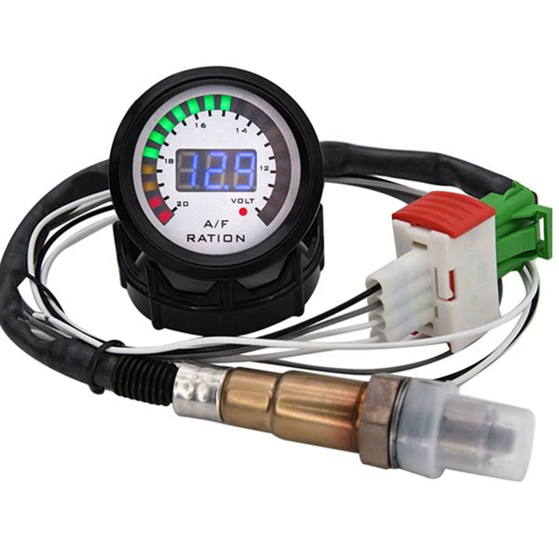 2 In 1 Air Fuel Ratio Gauge Voltmeter 12V 52Mm Digital Car AFR Volt Meter Indicator Voltage Gauge With O2 Oxygen Sensor