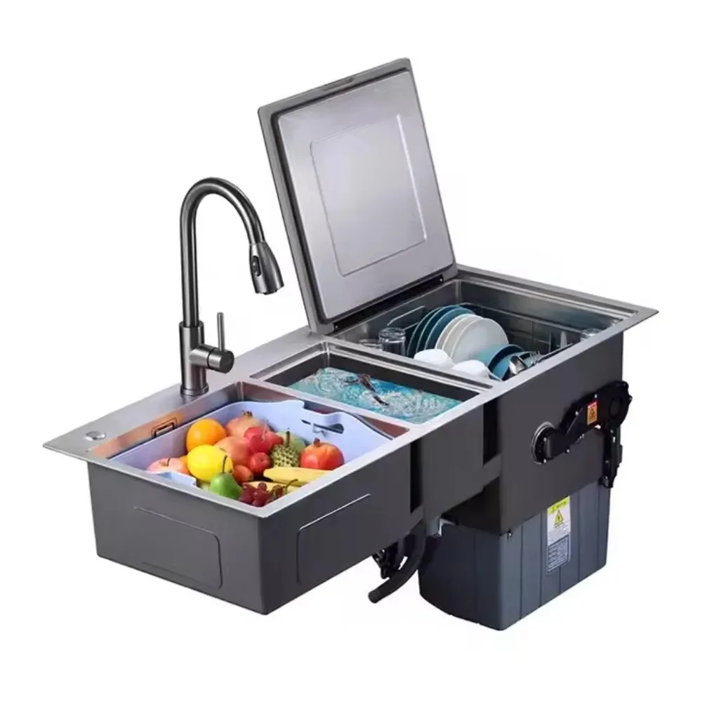 Full range of fully automatic kitchen appliances including single bowl ultrasonic dishwasher sink faucet integrated dishwasher
