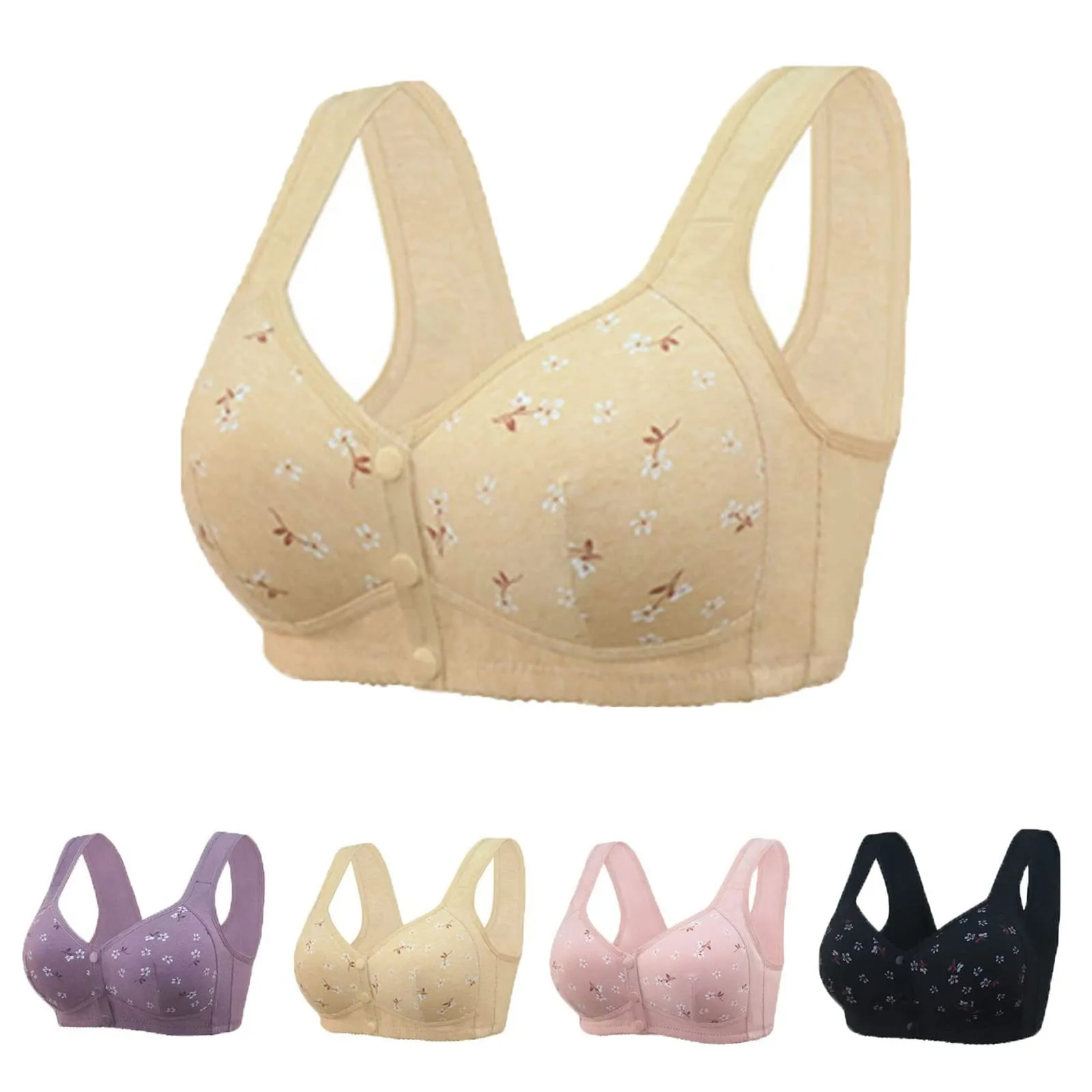 Plus Size Bra Front Buckle Underwear Women All-match Solid Color Beautiful Back Comfortable Gathered Breasts Breathable Bras