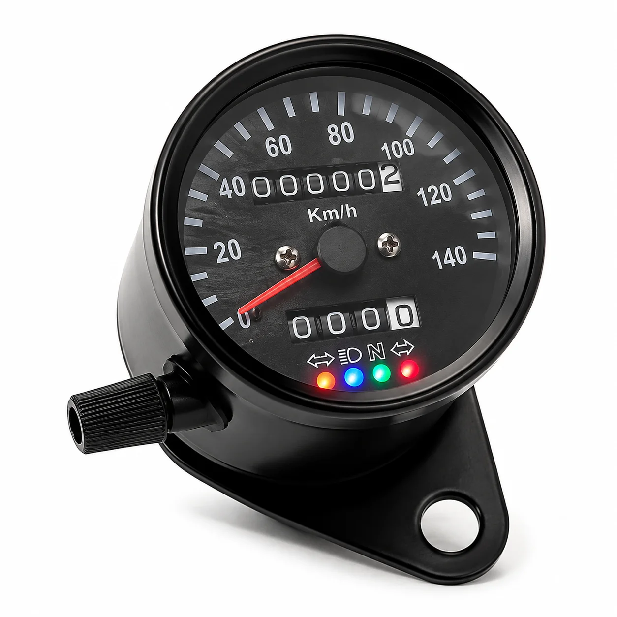 Universal Vintage Motorcycle Speedometer 0-140km/h Dual Odometer Mechanical Mileage Counter LED 4 Warning Lights Retro Cruiser