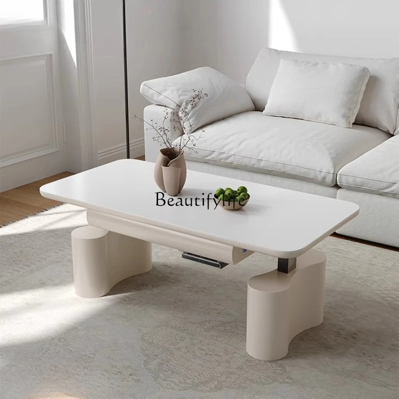 

Lifting coffee table dining table integrated dual-purpose rock slab living room electric heating multi-functional fire table