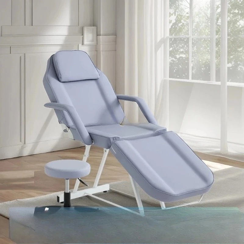 

Beauty chair massage bed with small round stool headrest removable barber chair double magnetic strip