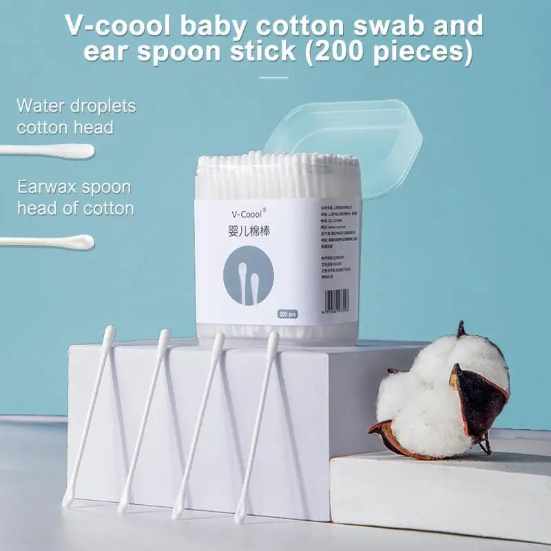 200Pcs Box Disposable Double-end Cotton Swab Lint Free Wood Eyelash Extension Glue Remover Makeup Cleaning Tools