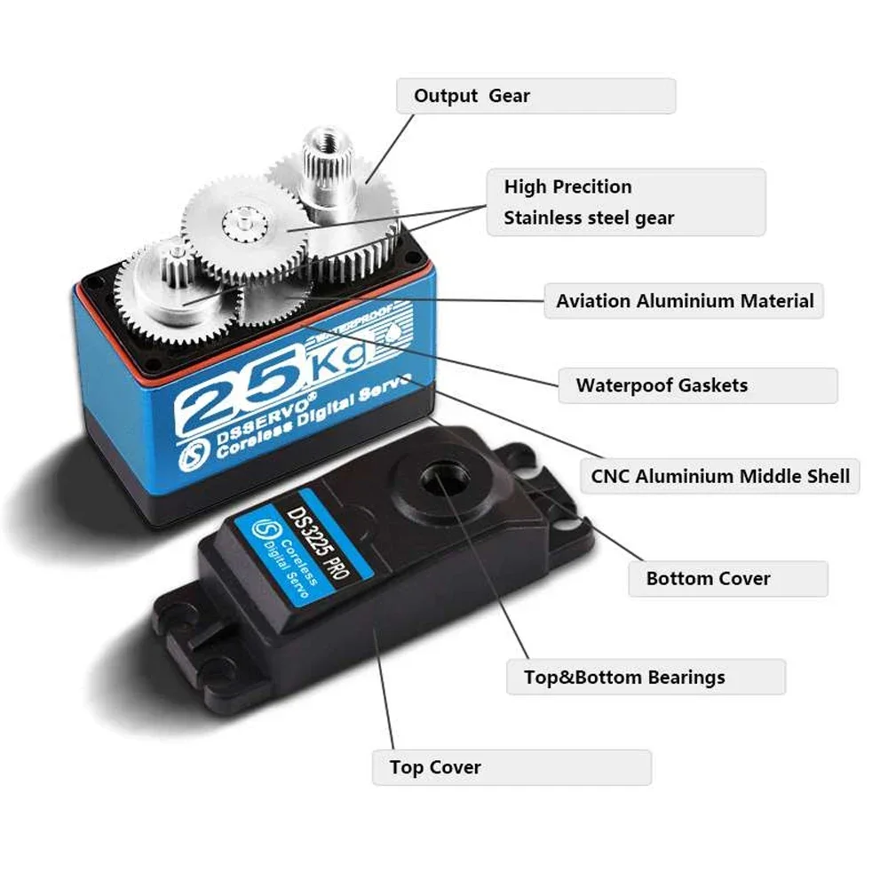 DS3225 Pro ترقية 25 كجم Coreless Digital RC Servo عزم دوران عالي 180/270 درجة مقاوم للماء ميتال جير ل 1:8 1:10 1:12 سيارات روبوت