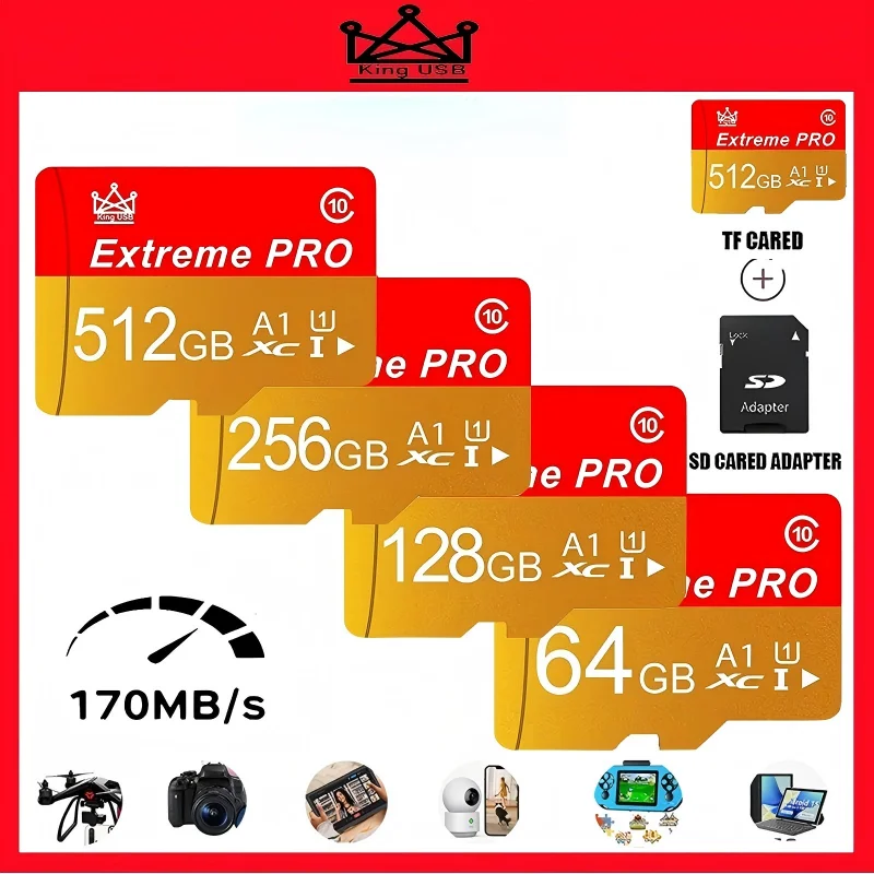 بطاقة ذاكرة مايكرو تي إف إس دي بسعات 32 جيجابايت و256 جيجابايت و512 جيجابايت، بطاقات تي إف وإس دي عالية الأداء وفائقة الدقة ومتينة للهواتف والألعاب وأجهزة الكمبيوتر المحمولة